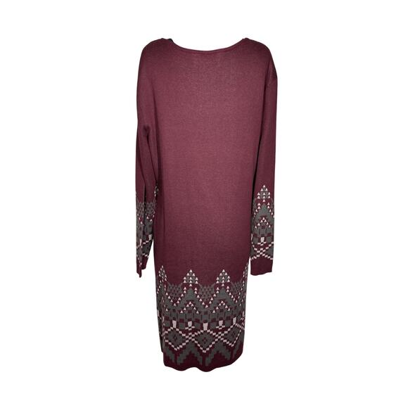Bob Timberlake Sweater Knit Dress Burgundy Gray Sz XL Aztec Western Southwestern - Picture 8 of 12
